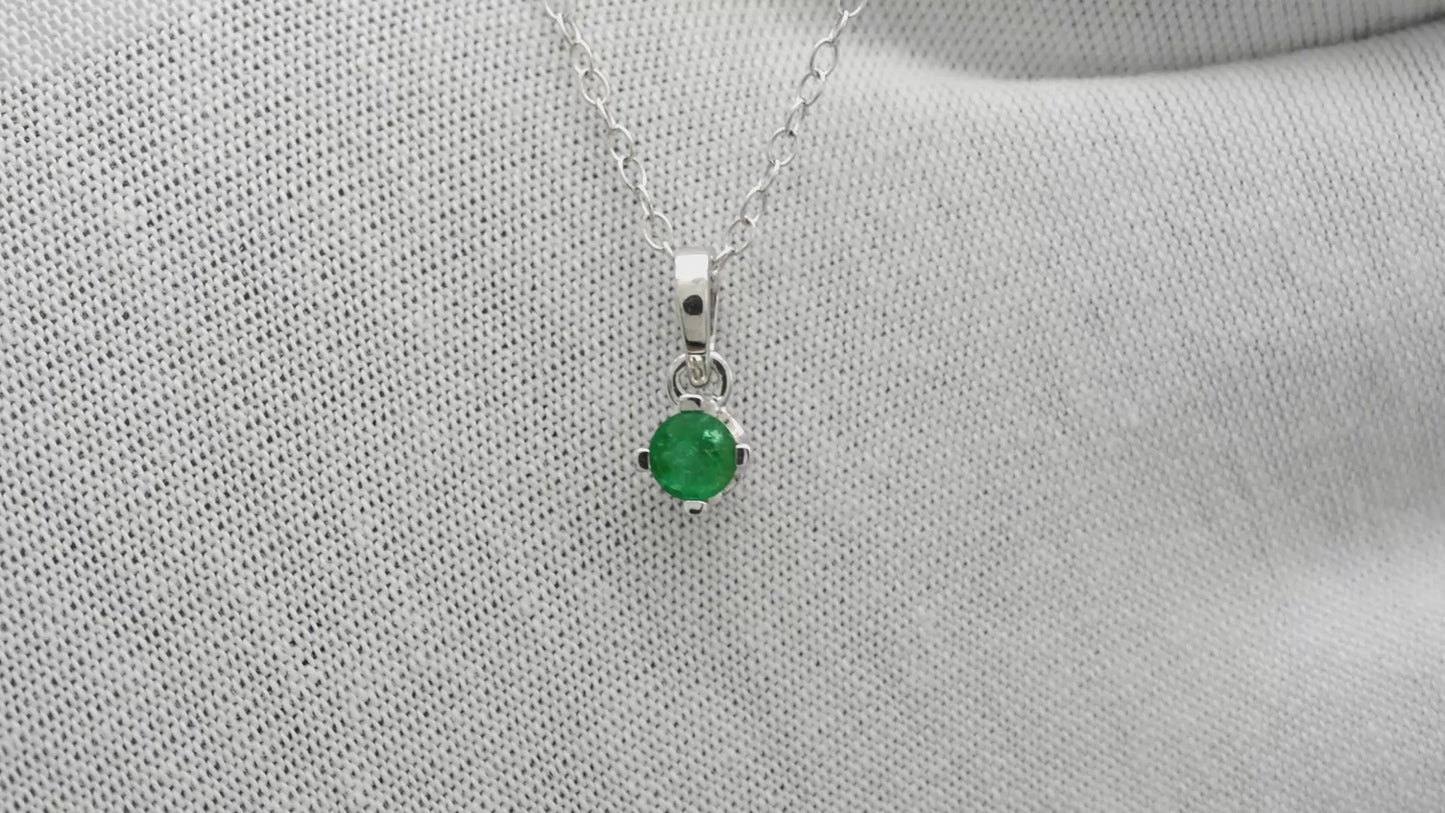 Load and play video in Gallery viewer, Natural 0.23ct Emerald Gemstone Solitaire Pendant 14k White Gold Prong Set Pendant For Her
