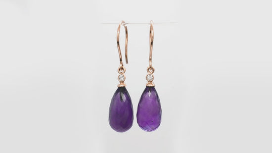 Load and play video in Gallery viewer, Natural Amethyst Drop Earrings in 14k Solid Rose Gold
