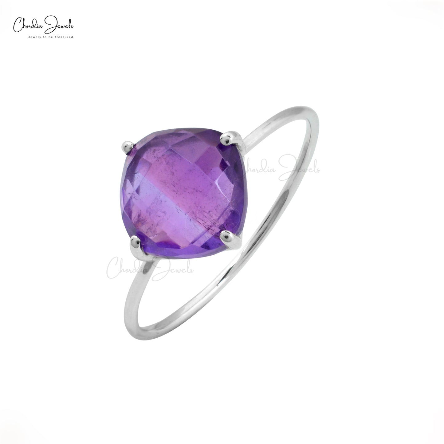 Natural Amethyst Gemstone Solitaire Ring 14k Solid Gold 2.4ct February Birthstone Ring