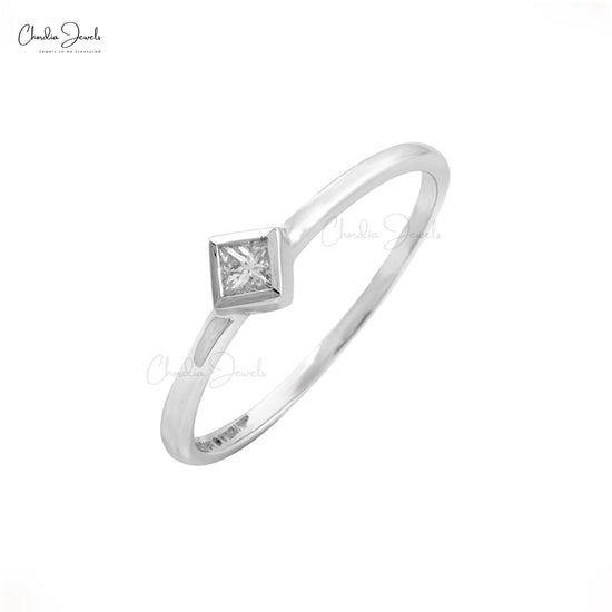 0.07 Carat Natural White Diamond Ring, 14k Solid White Gold Ring, 2.4mm Square Princess Cut Diamond Bezel Set Ring, Engagement Ring Gift Jewelry for Her - Chordia Jewels