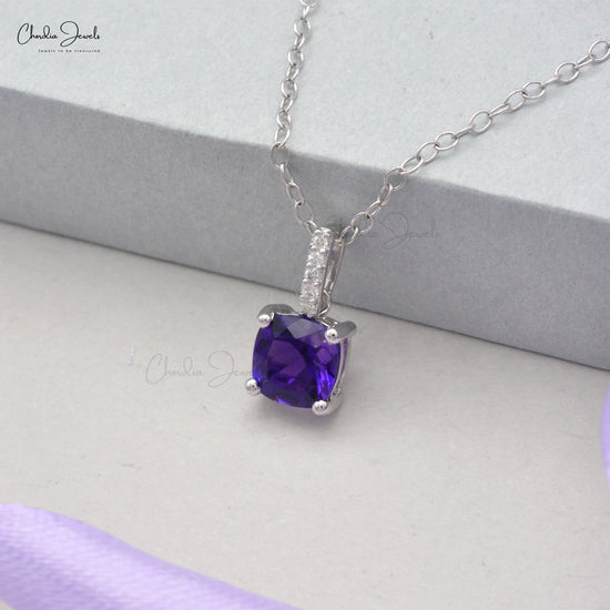 Natural Diamond Dangling Pendant Necklace in 14k Solid White Gold Purple Amethyst Y Chain Necklace For Valentine's Day Gift For Women