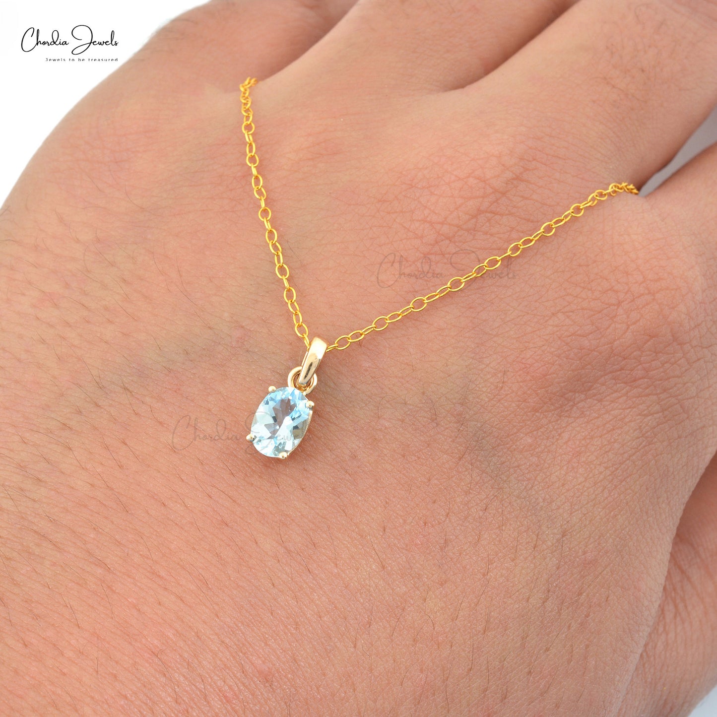 Natural 7x5mm Oval Shape Aquamarine Gemstone Pendant Necklace For Women Pure 14k Yellow Gold Jewelry Anniversary Gift For Wife