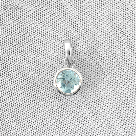 Classic Solitaire Authentic Aquamarine Pendant Necklace For Anniversary in 14k Pure White Gold Perfect Gift For Her