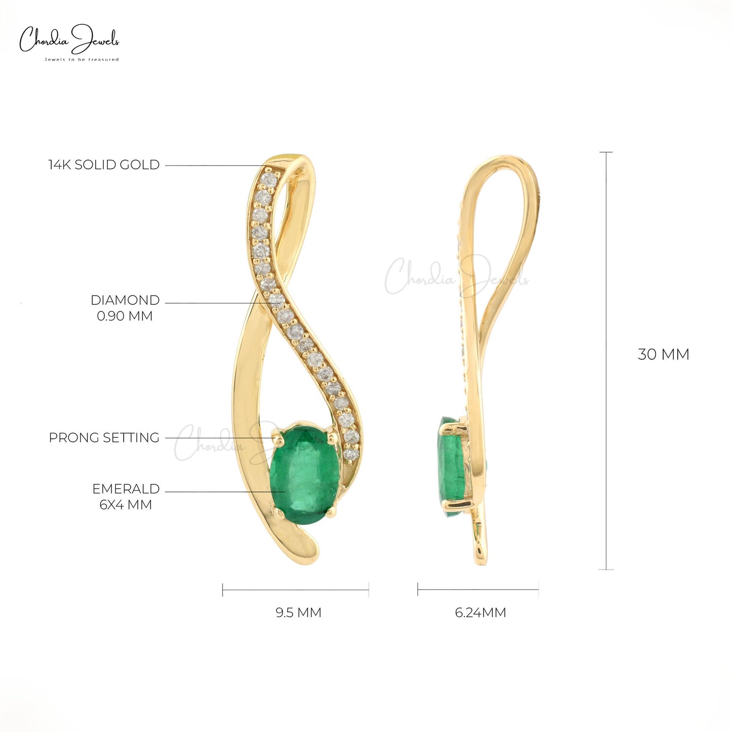 Natural Emerald & Diamond Overlay Pendant Solid 14k Yellow Gold Light Weight Pendant 