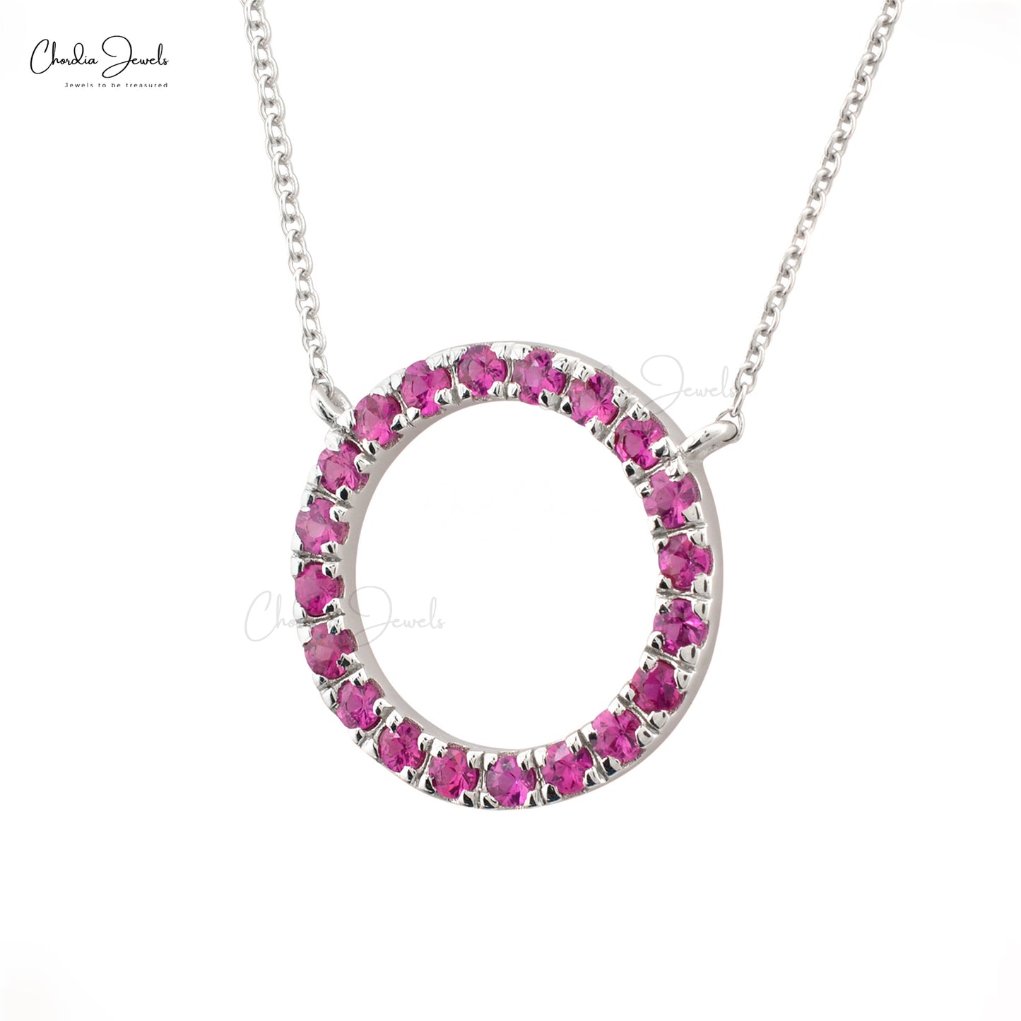 Authentic Pink Sapphire Round Beaded Necklace Pendant For Girls 14k Real White Gold Light Weight Jewelry Wedding Gift