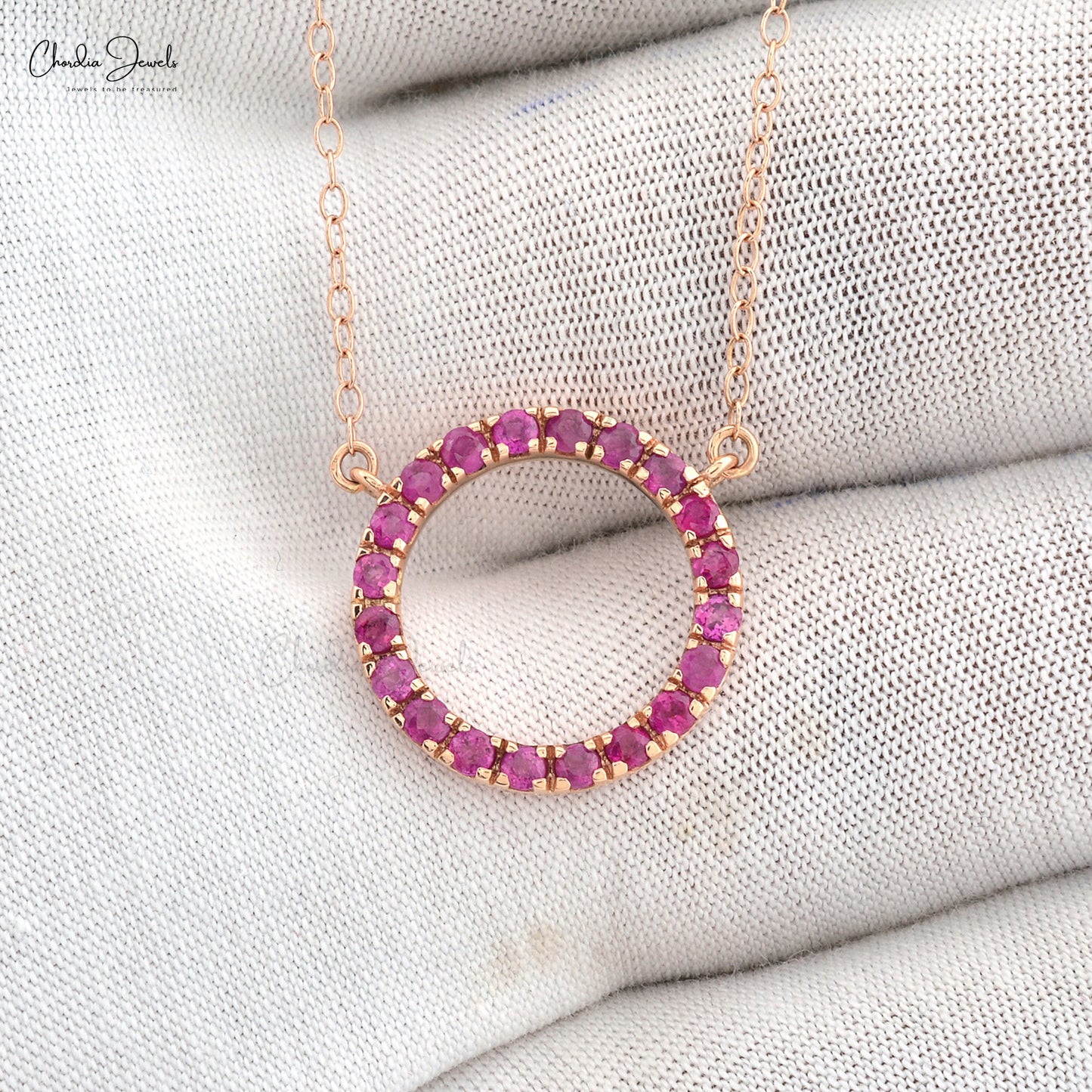 Custom Handmade Authentic 2mm Round Cut Ruby Circle Necklace Pendant Natural Red Gemstone Necklace in Pure 14k Rose Gold Gift For Her