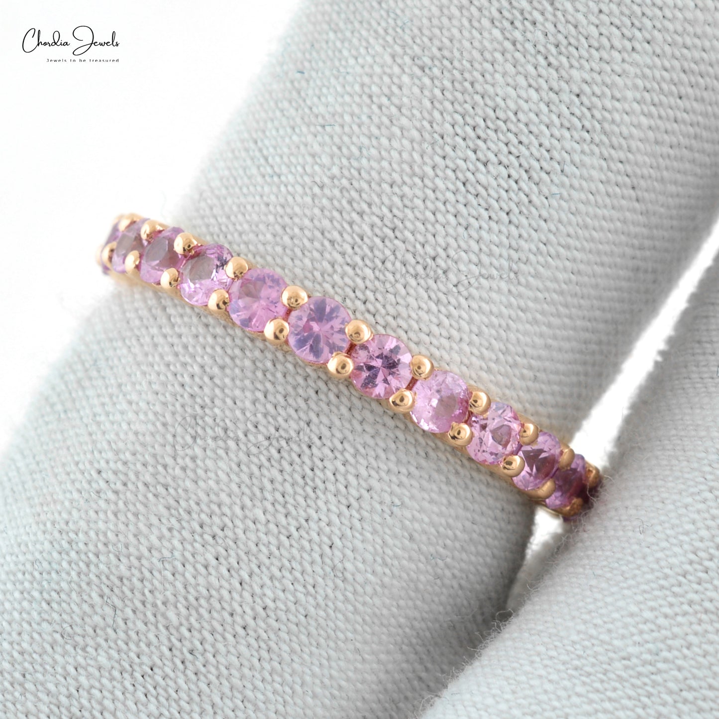 Natural 1.26 Carat Pink Sapphire Full Eternity Band, 2.50mm Round Cut September Birthstone Gemstone Band For Women in 14k Solid Rose Gold