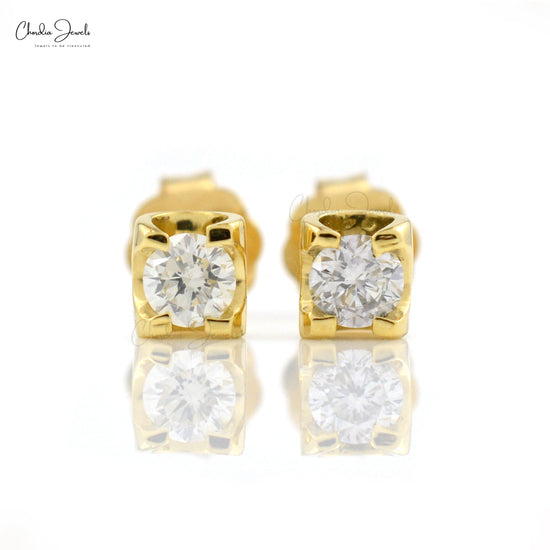 Classic 14k Yellow Gold Round Solitaire Diamond Stud Earrings