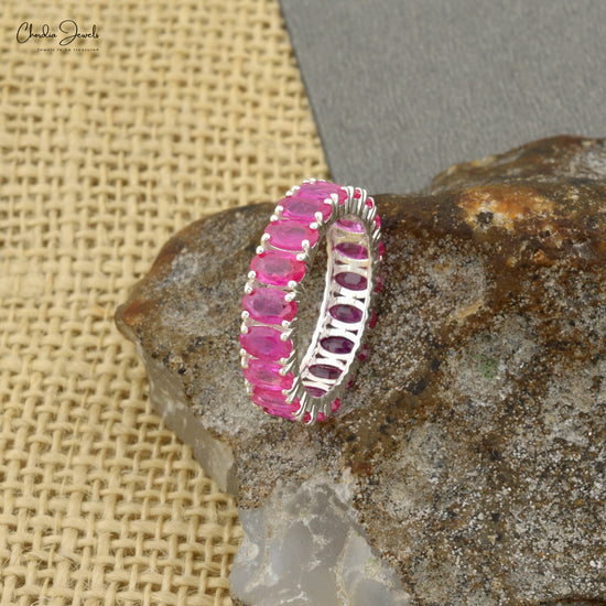 4.2 Carats Natural Ruby Full Eternity Band Ring, Sharing Prong Set July Birthstone Gemstone Band Ring in 14k Solid White Gold