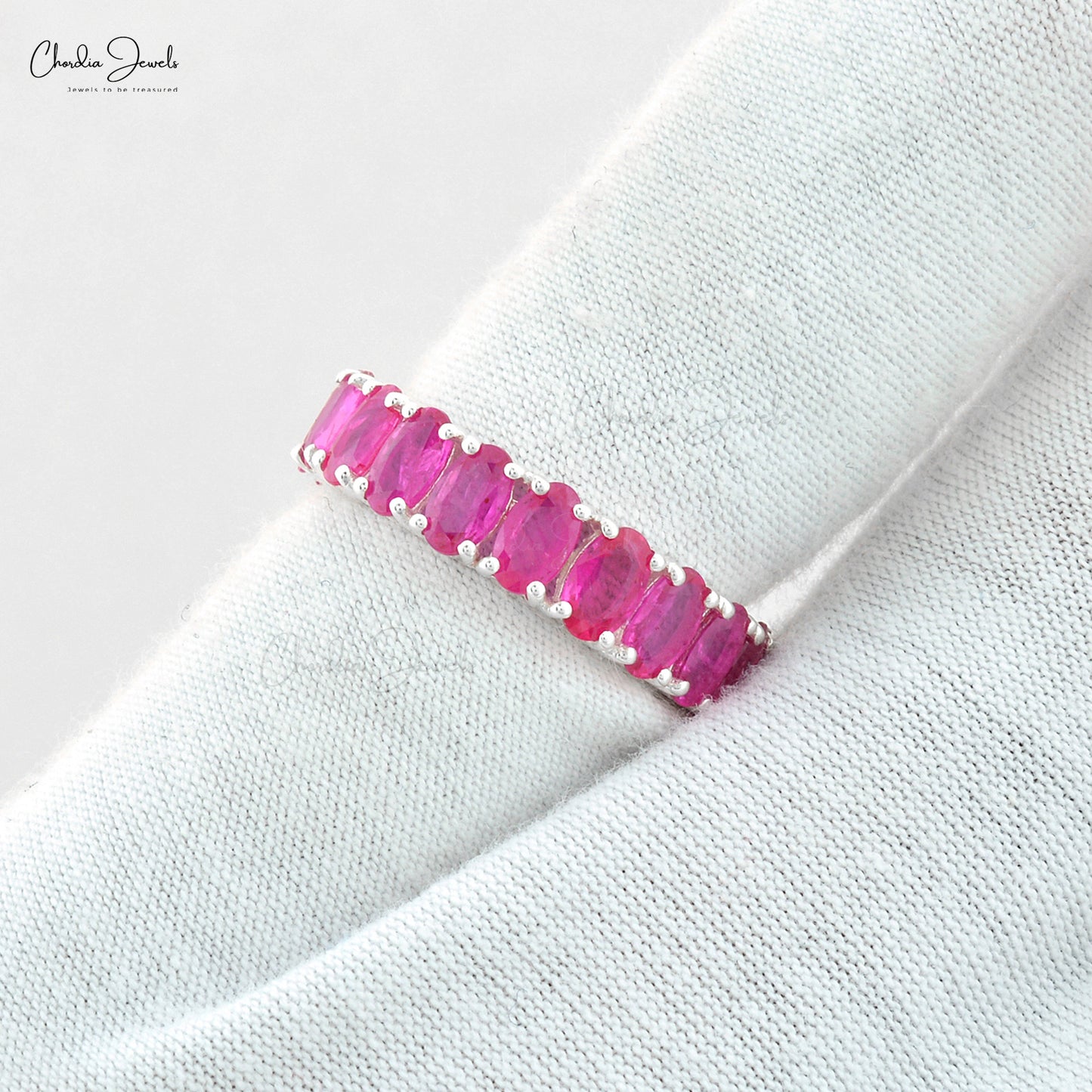 4.2 Carats Natural Ruby Full Eternity Band Ring, Sharing Prong Set July Birthstone Gemstone Band Ring in 14k Solid White Gold