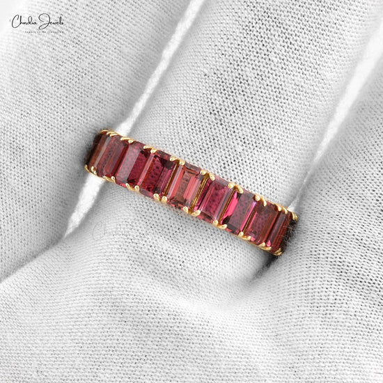 Pink Tourmaline Eternity Band Ring October Birthstone, 5x3mm Octagon Cut Pink Tourmaline Ring Band For Her, 6.65 Carat Natural Gemstone Ring For Gift, 14k Solid Yellow Gold Ring Gift For Her