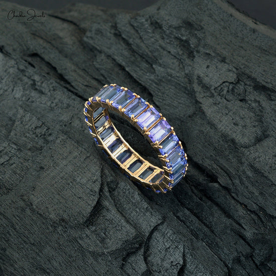 Solid 14k Gold Eternity Band Genuine Tanzanite Gemstone Prong Set Ring For Anniversary Gift