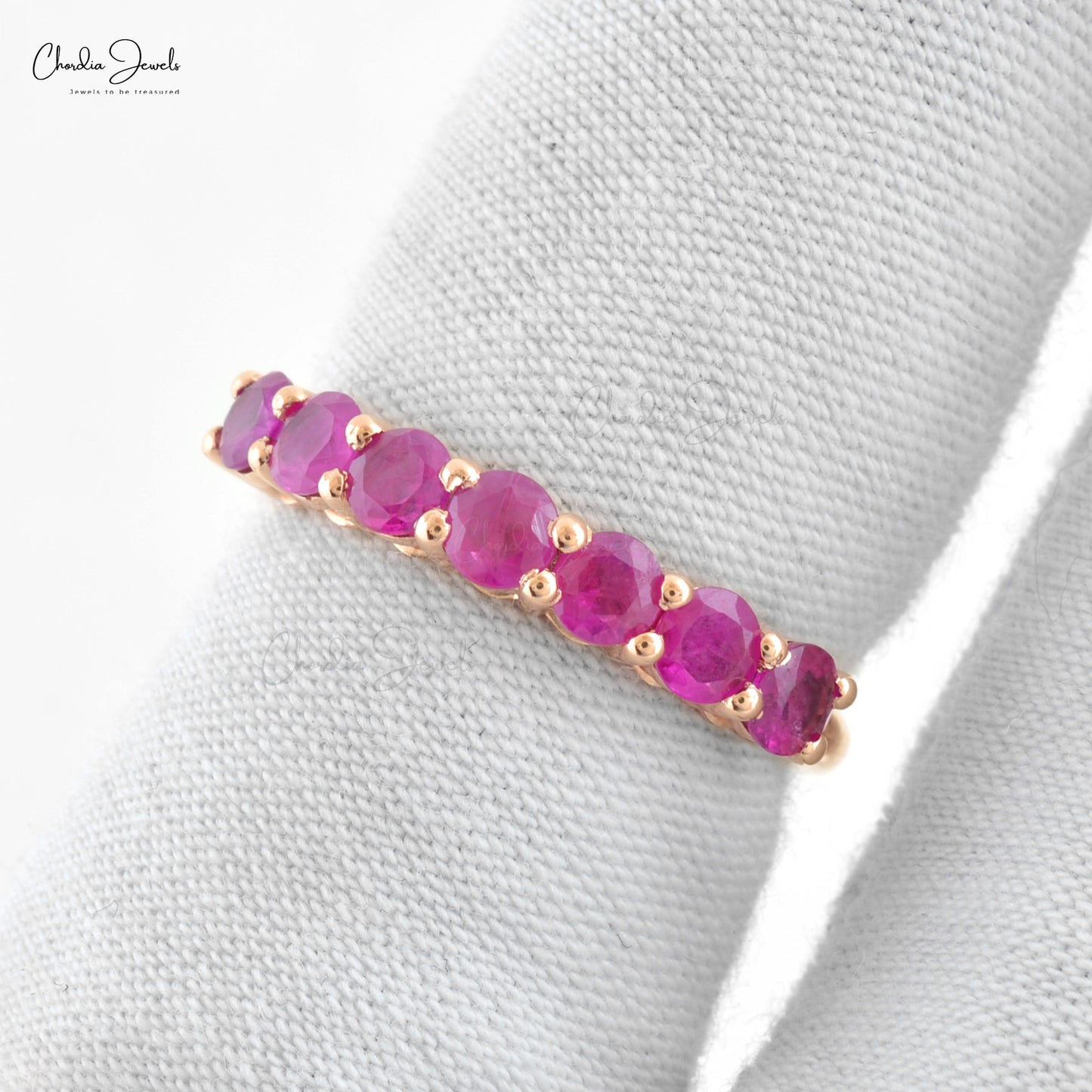 Natural Ruby 3mm Round Cut 0.70ct Gemstone Dainty Eternity Band 14k Solid Rose Gold Art Deco Wedding Eternity Bands