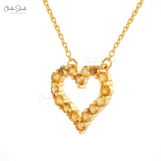Heart Shaped Natural Citrine Necklace Pendant For Women Unique Style Gemstone Pendant Real 14k Yellow Gold Jewelry Gift For Love