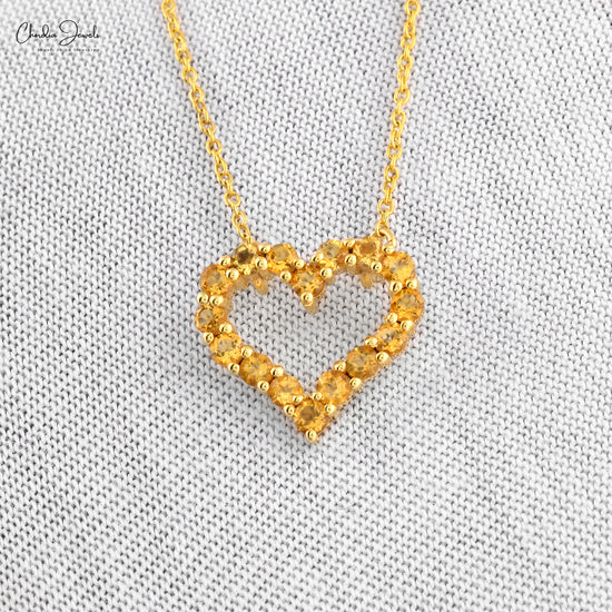 Heart Shaped Natural Citrine Necklace Pendant For Women Unique Style Gemstone Pendant Real 14k Yellow Gold Jewelry Gift For Love