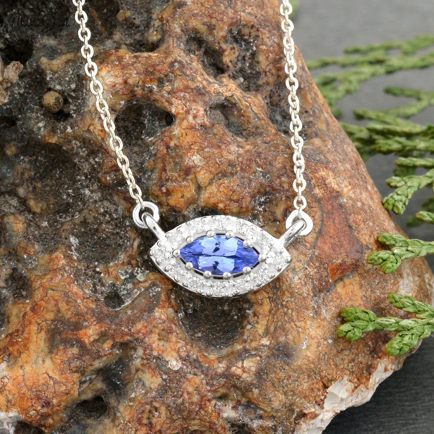Blue Tanzanite Halo Necklace