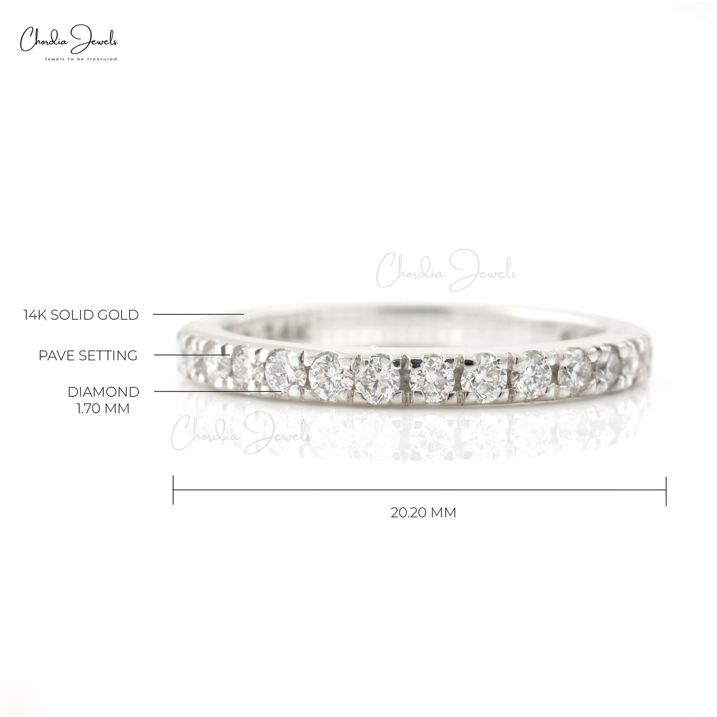 14k Solid White Gold Half Eternity Ring, 0.53 Carats G-H White Diamond Band, IGI Certified (Size 6)