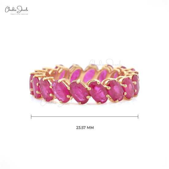 Ruby Eternity Band Ring, Oval Cut Ruby Ring in 14k Solid Yellow Gold July Birthstone