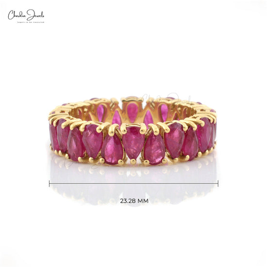 5x3 mm Ruby Eternity Band Ring, Pear Cut Gemstone, Ruby Ring in 14k Solid Gold