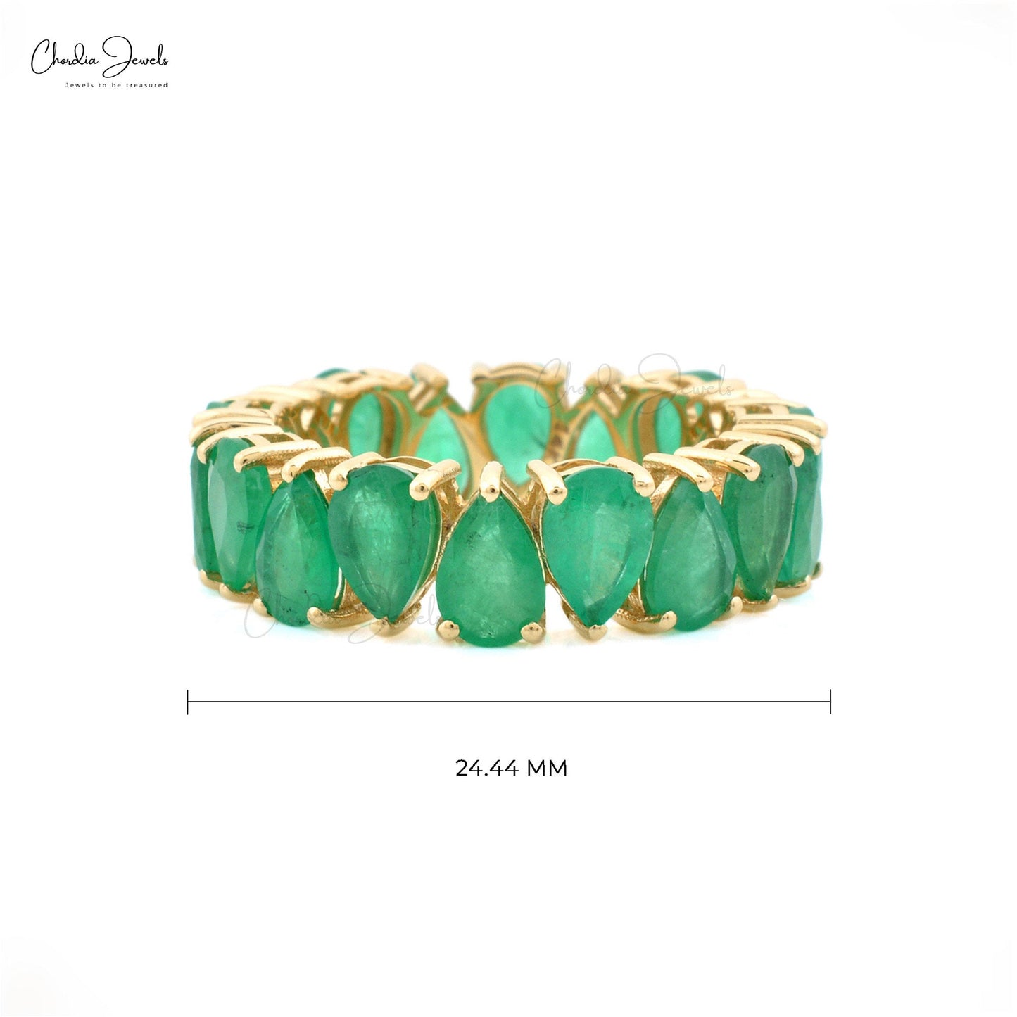 Natural Emerald Pear Cut Faceted Eternity Band Ring in 14k Solid Gold