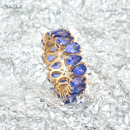 Dazzling 14k Real Gold Eternity Band Ring Genuine Tanzanite Fine Gemstone Minimalist Ring