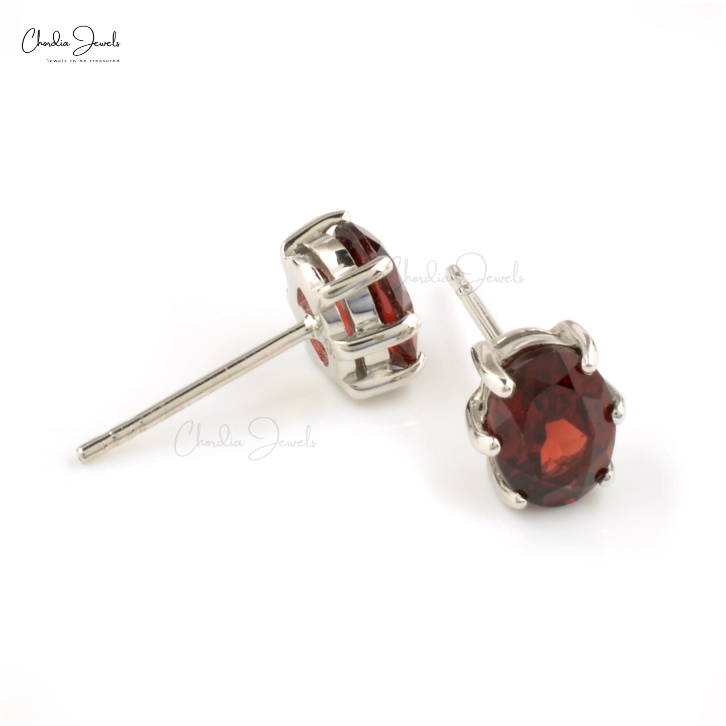 High Quality Jewelry In 925 Sterling Silver Real Garnet Gemstone Oval Shape Stud Earrings At Wholesale Price