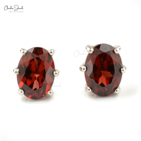 Red Garnet Oval Shape Gemstone Stud Earrings With 925 Sterling Silver