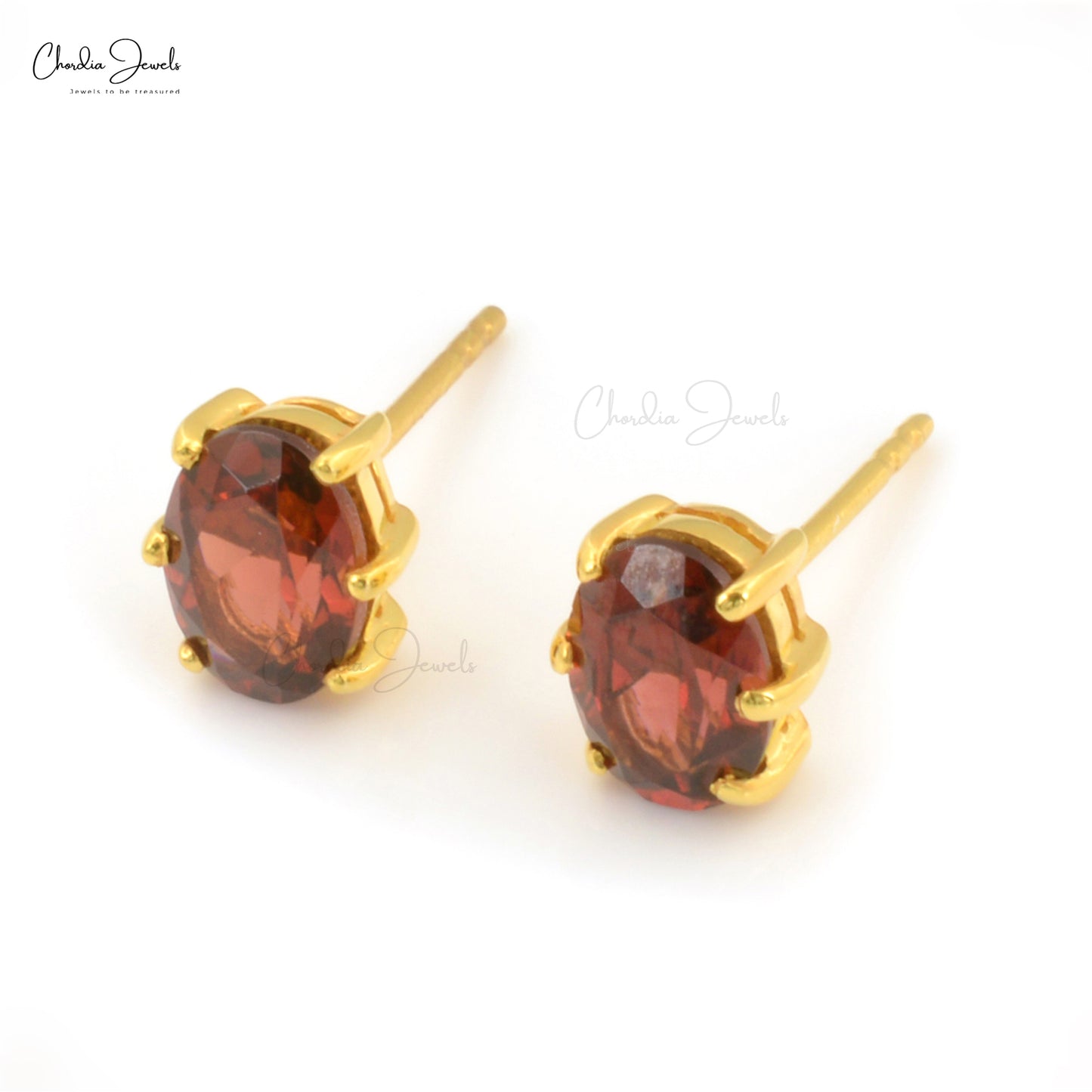 High Quality Jewelry In 925 Sterling Silver Real Garnet Gemstone Oval Shape Stud Earrings At Wholesale Price