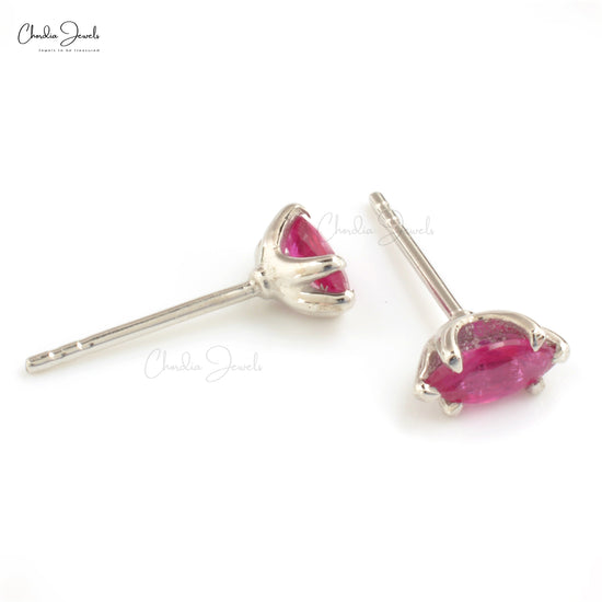 100% Natural Red Ruby Stud Earrings 925 Sterling Silver Prong Set Studs At Wholesale Price