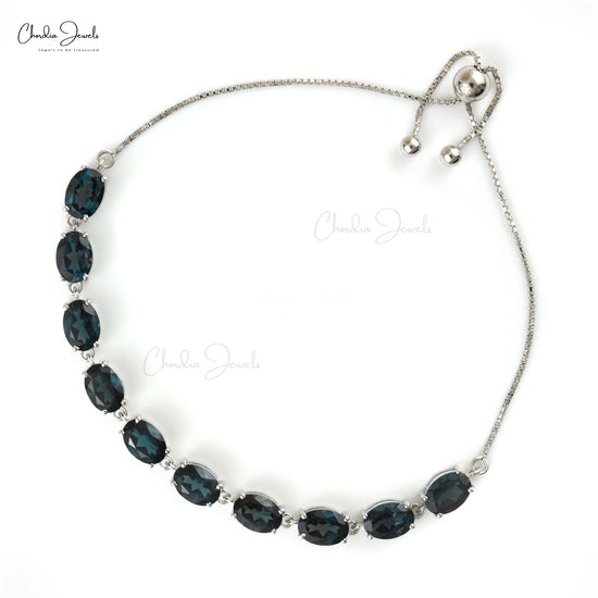 London Blue Topaz Gemstone Silver Bracelet Gift For Best Friend Zircon Infinity Bracelet  