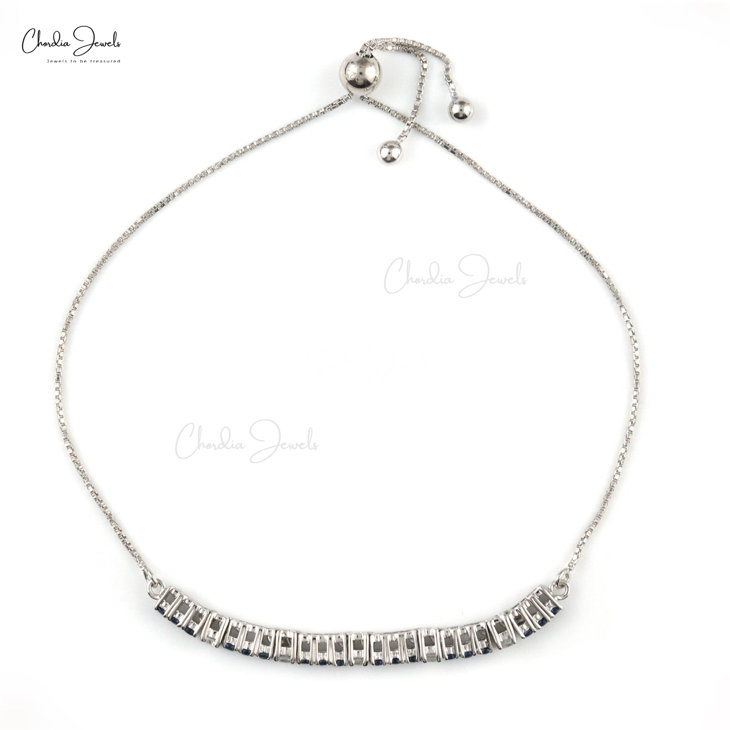 Genuine Blue Sapphire And White Zircon 925 Solid Silver Dainty Tennis Bracelet For Her