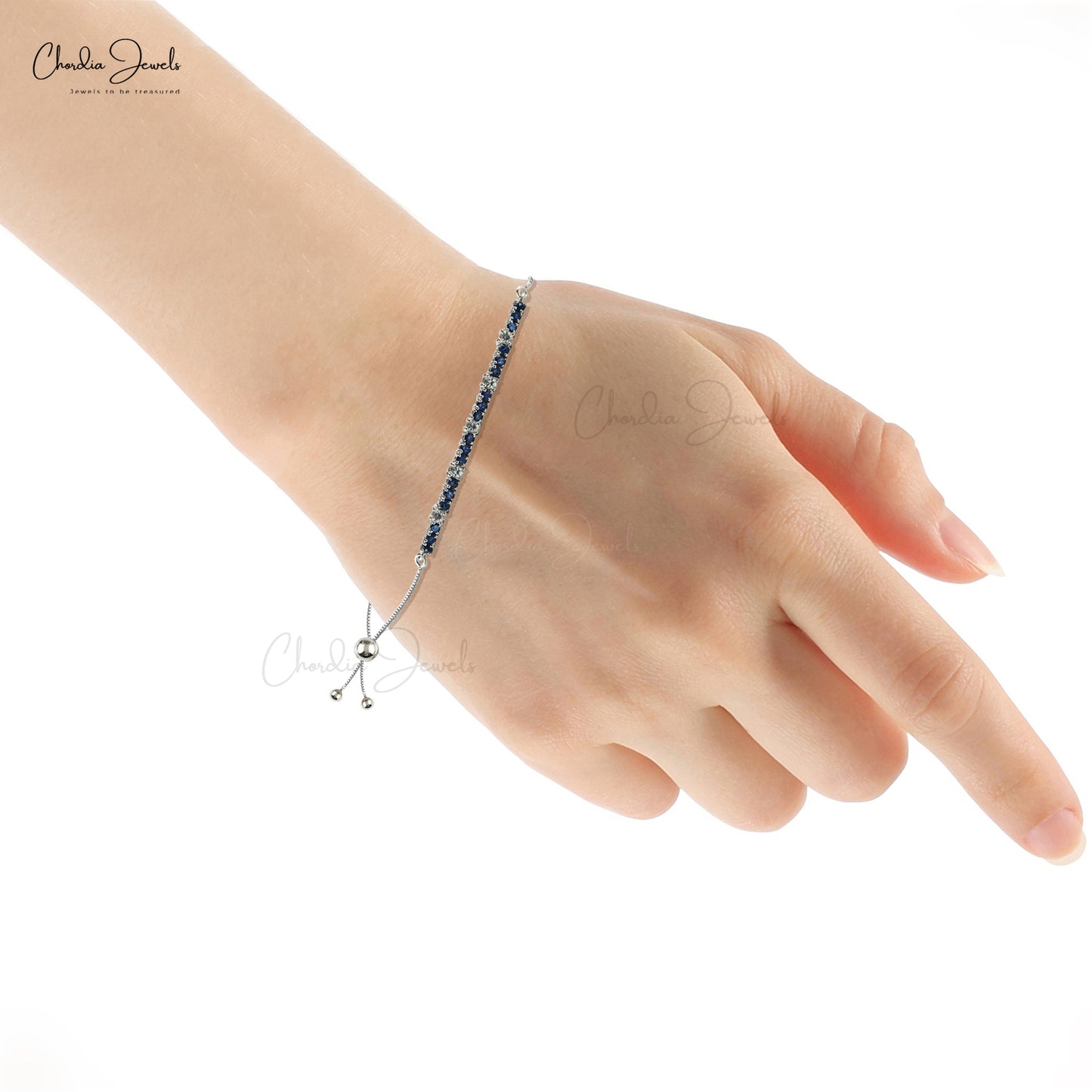 Genuine Blue Sapphire And White Zircon 925 Solid Silver Dainty Tennis Bracelet For Her