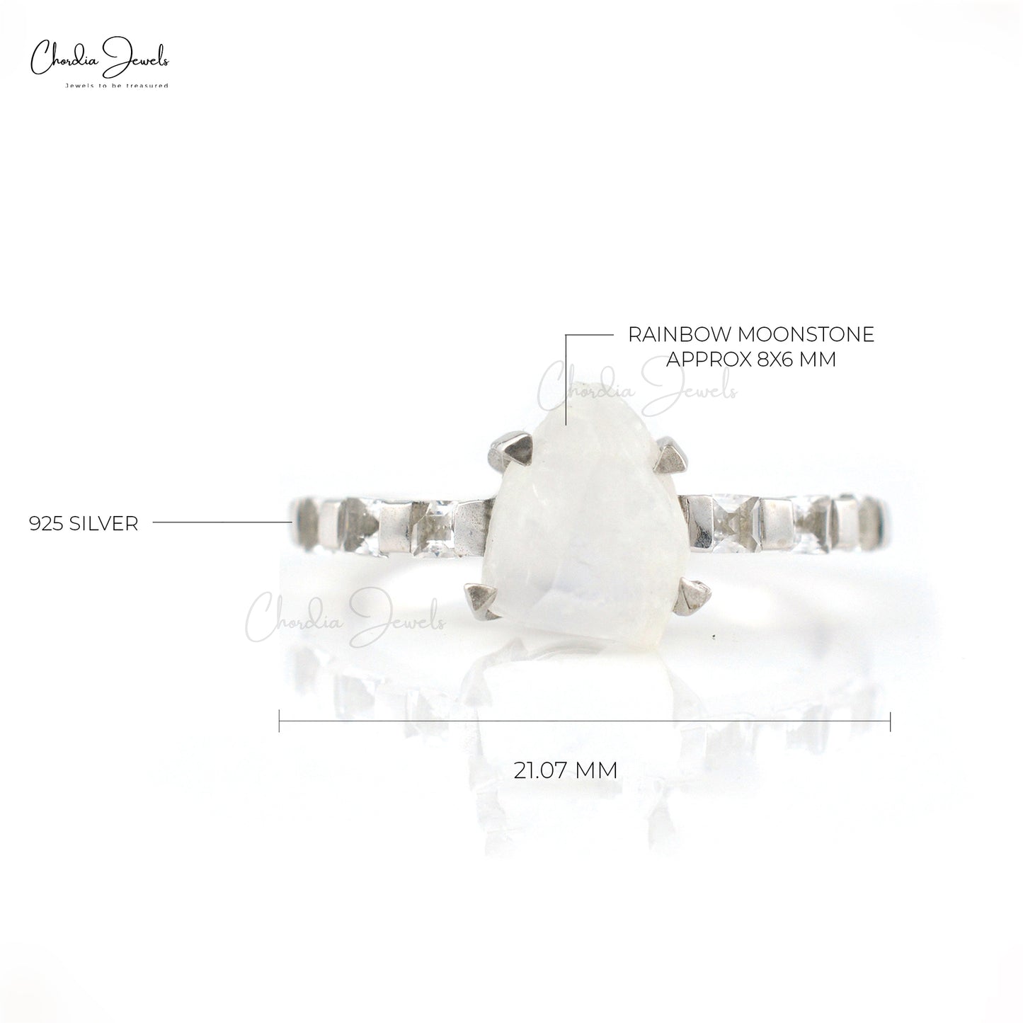 High Quality Moonstone Raw And Zircon Promise Ring In 925 Sterling Silver Jewelry