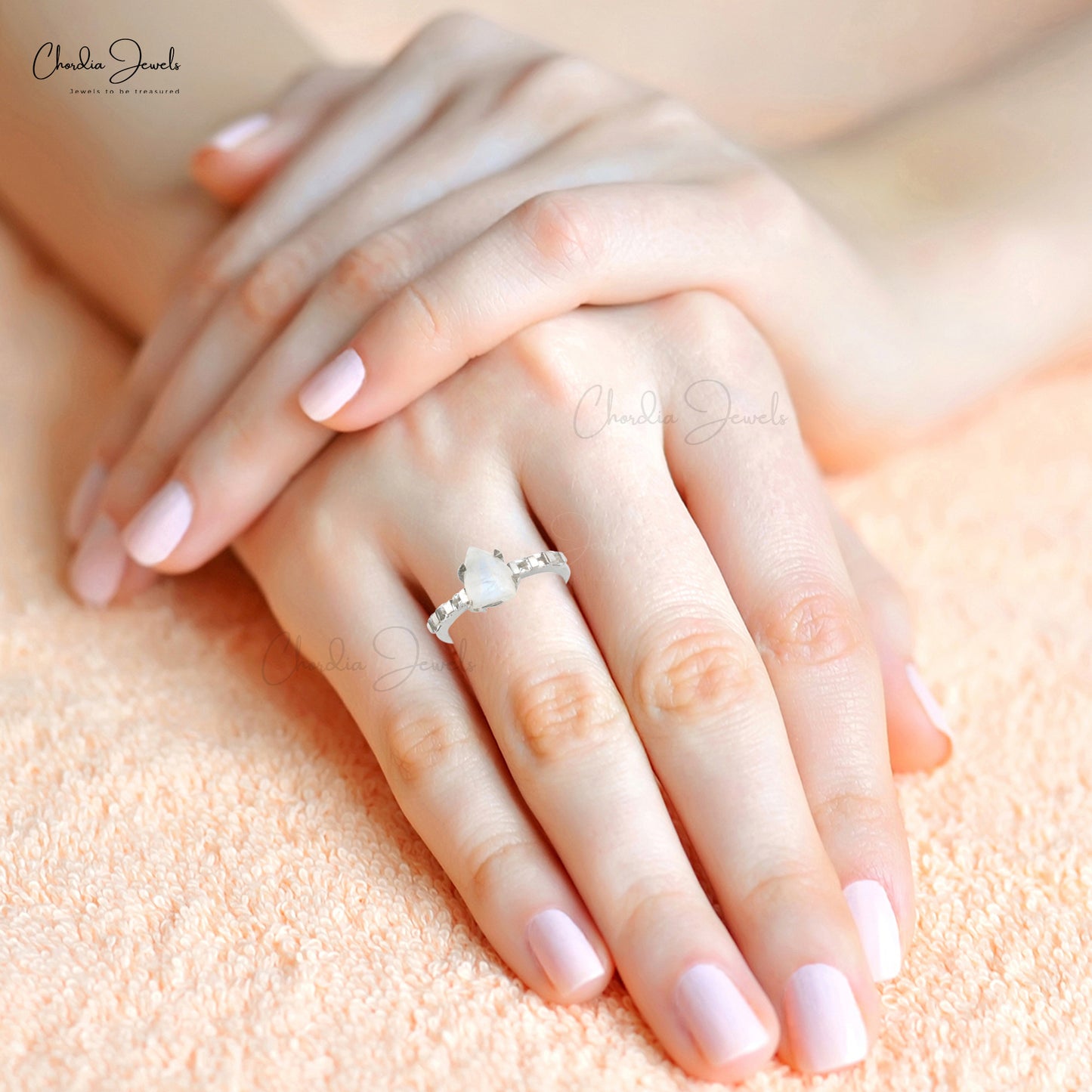 High Quality Moonstone Raw And Zircon Promise Ring In 925 Sterling Silver Jewelry