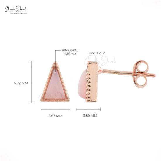 Top Manufacturer Authentic Pink Opal Stud Earrings 925 Sterling Silver Triangle Cabochon Studs At Discount Price