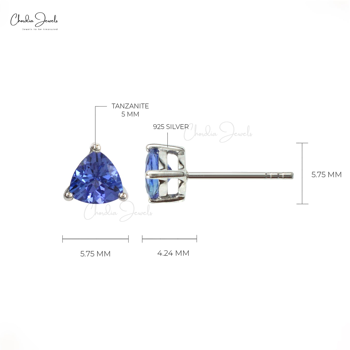 Trillion Cut Tanzanite Solitaire Stud With Solid 925 Silver Push Back Earrings For Mom