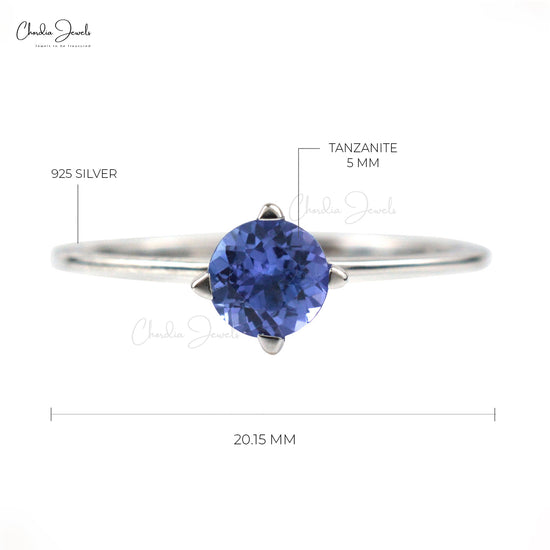 Solitaire Tanzanite Minimal Ring In Solid 925 Sterling Silver Gemstone Jewelry From Top Wholesaler At Offer Price