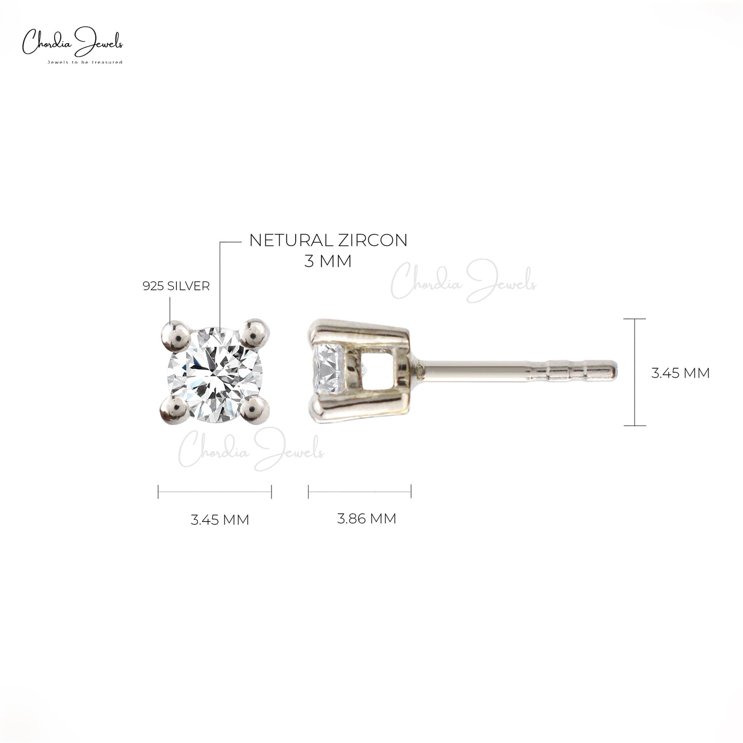 Natural White Zircon Studs In 925 Sterling Silver Prong Set Earrings From Top Supplier Jewelry At Factory Cost