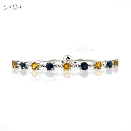 Citrine & Blue Sapphire Gemstone Silver Bracelet Gift For Best Friend Zircon Infinity Bracelet  