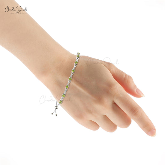 Hot Selling 925 Sterling Silver Jewelry At Offer Price Genuine Peridot Tennis Bracelet 2.5MM Round Cut Gemstone Jewelry