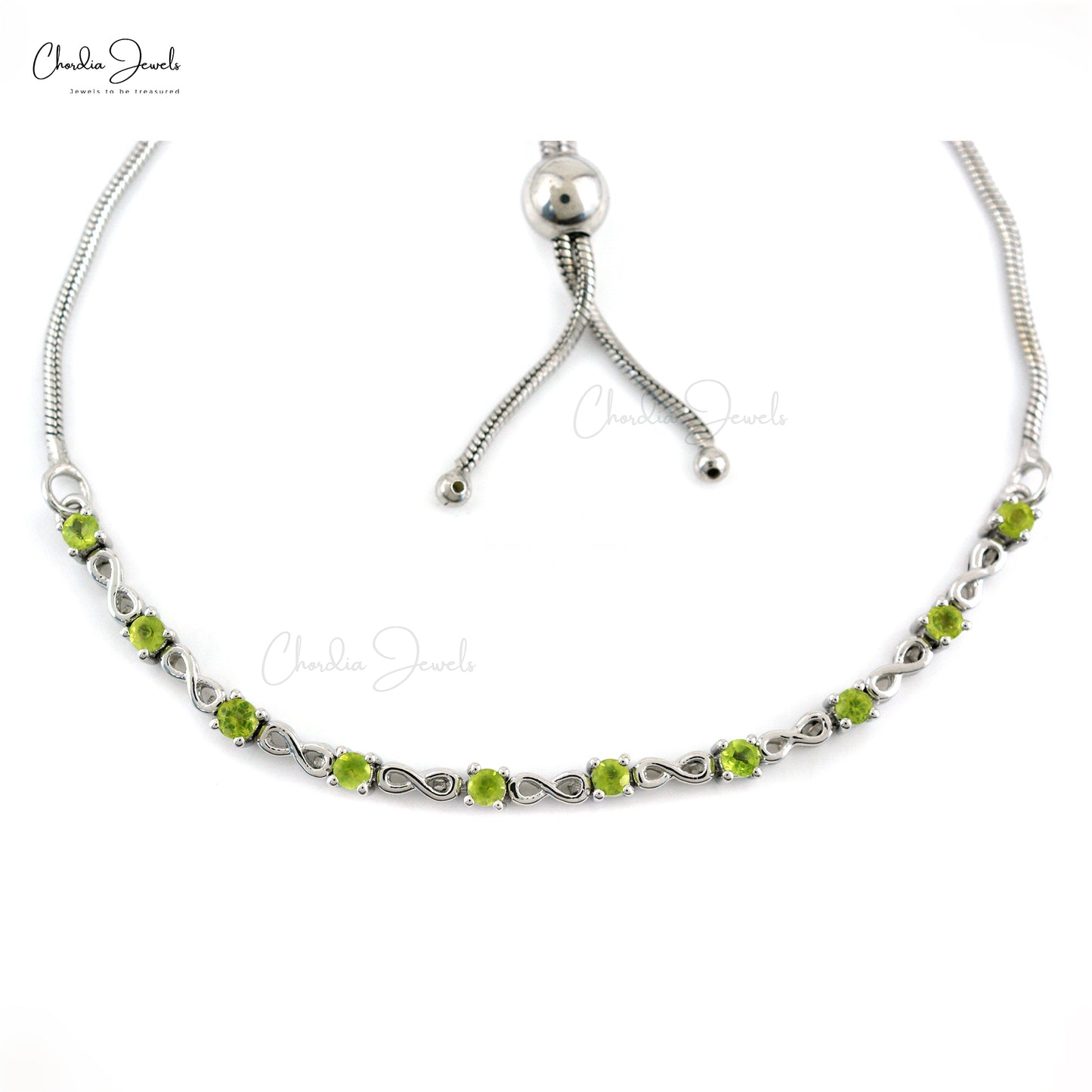 Hot Selling 925 Sterling Silver Jewelry At Offer Price Genuine Peridot Tennis Bracelet 2.5MM Round Cut Gemstone Jewelry