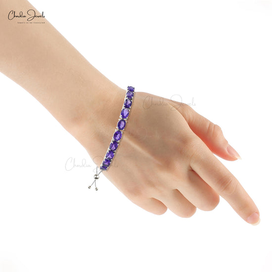 Beautiful Genuine Amethyst Bracelet In 925 Sterling Silver Tennis Jewelry Prong Set Trendy Jewelry At Discount Price