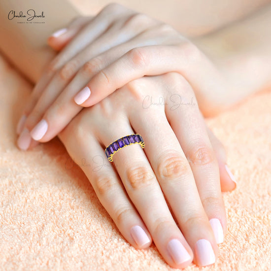 925 Sterling Silver Beautiful Emerald Cut Amethyst Engagement Rings Jewelry for Girls Shop Now at Wholesale Price