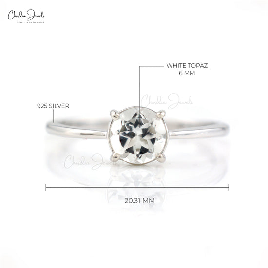 AAA Quality White Topaz Solitaire Ring With 925 Sterling Silver Round Cut Gemstone Dainty Jewelry At Wholesale Price