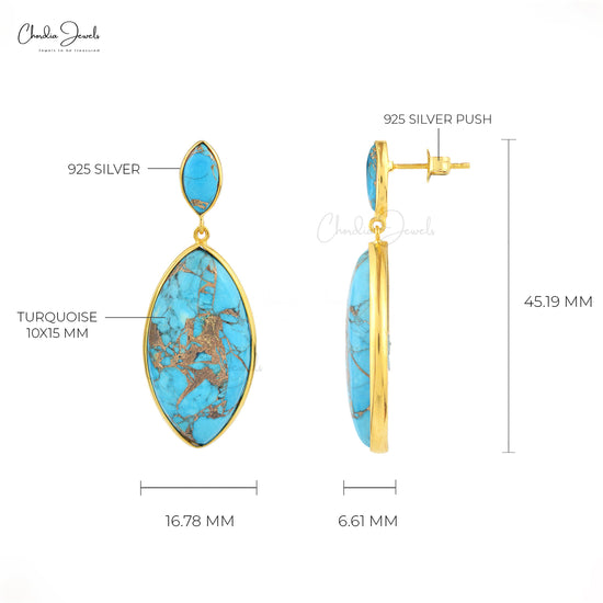 925 Sterling Silver Natural Turquoise Gemstone Dangler Drop Earrings At Wholesale Price