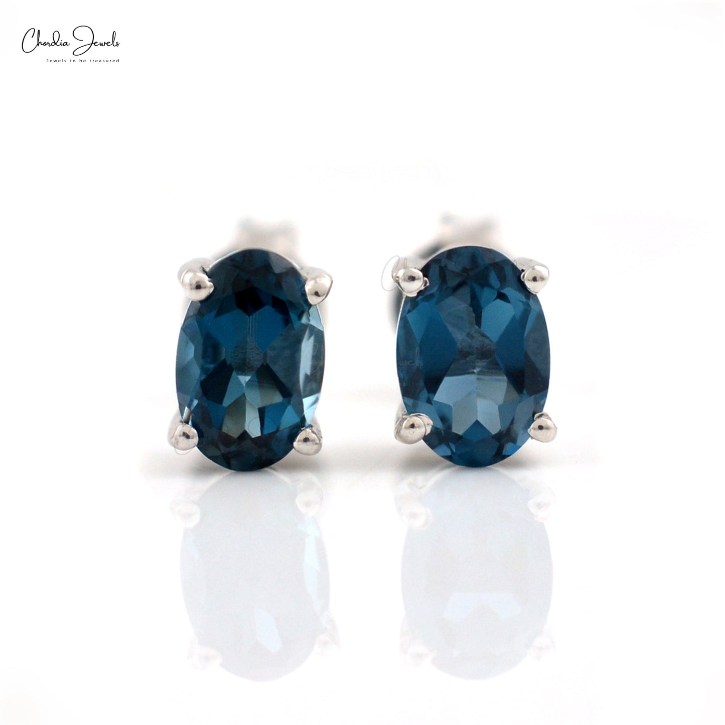 925 Sterling Silver Authentic London Blue Topaz Studs Prong Set Push back Gemstone Stud Earrings At Discount Price
