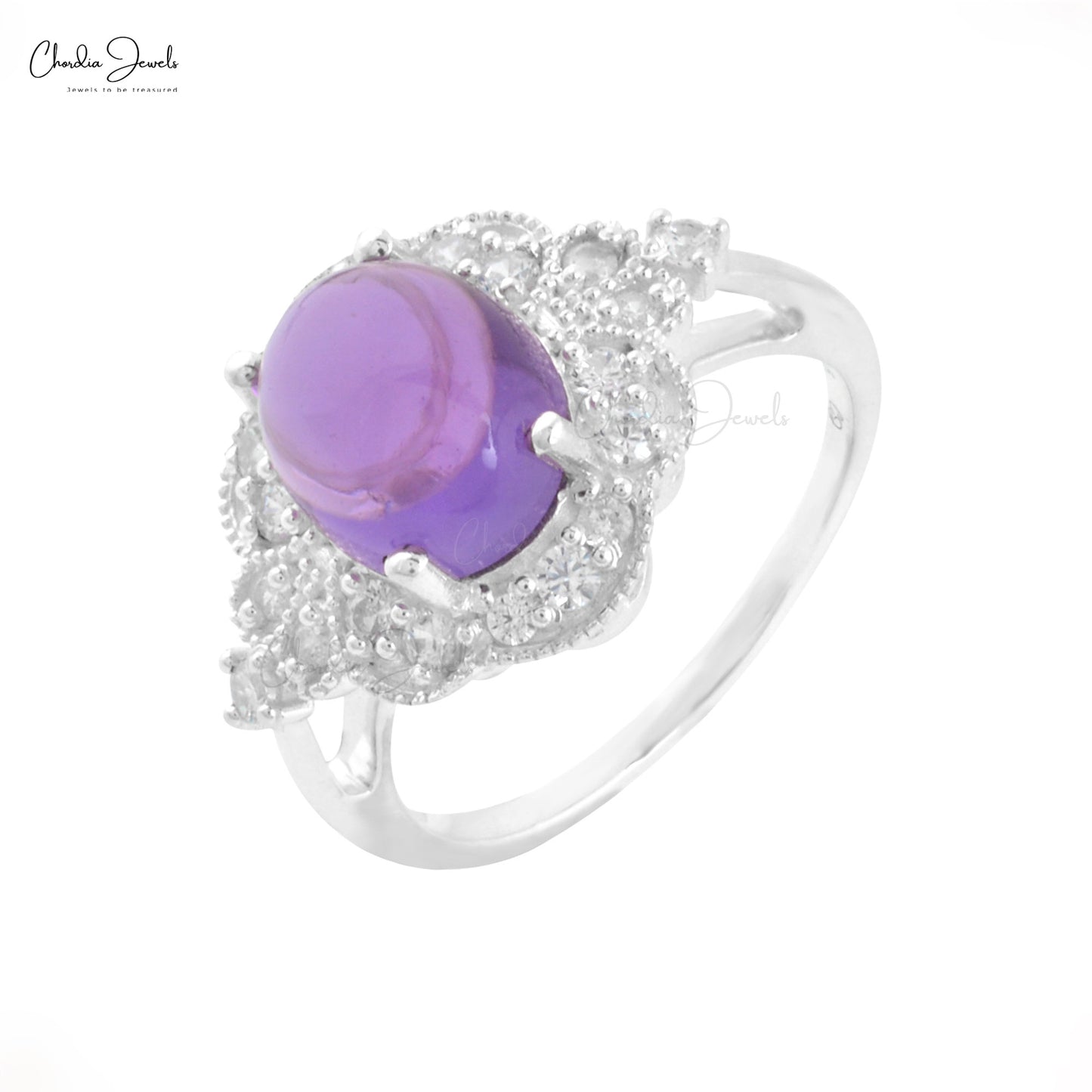 Amethyst Gemstone Silver Ring Zircon Jewelry
