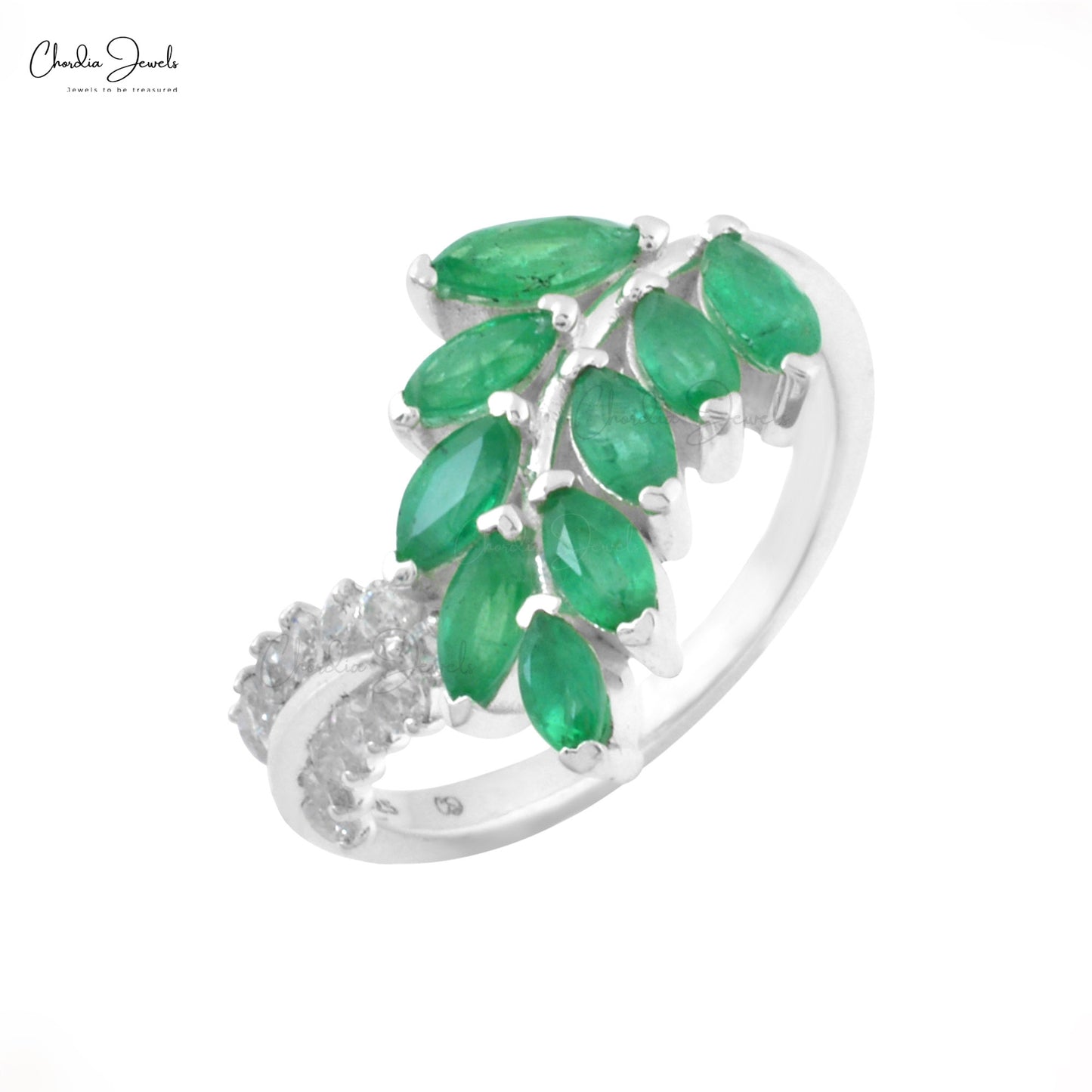 Emerald Gemstone Silver Ring Zircon Jewelry At Offer Price 