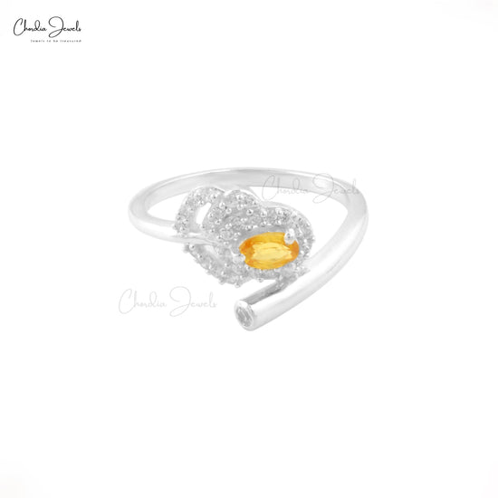 Genuine Yellow Sapphire Feather Inspired Silver Handmade Ring 925 Sterling Silver Cubic Zircon September Birthstone Jewelry At Wholesale Price
