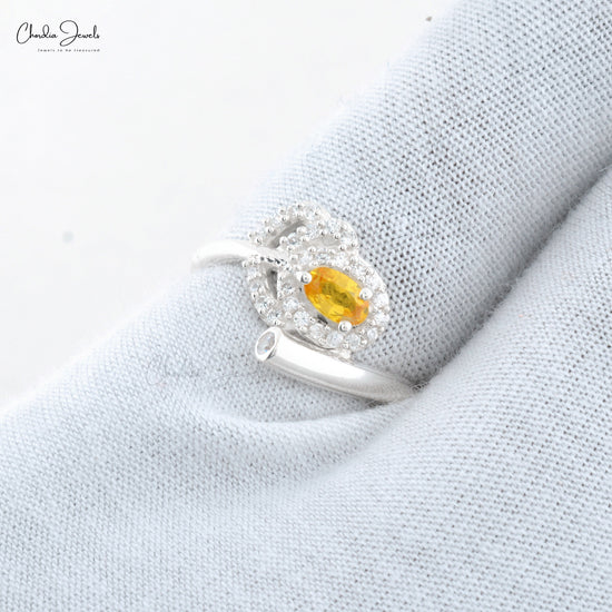 Genuine Yellow Sapphire Feather Inspired Silver Handmade Ring 925 Sterling Silver Cubic Zircon September Birthstone Jewelry At Wholesale Price